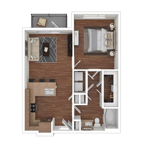 Floor plan for 1 bed, 1 bath, 680 sqft